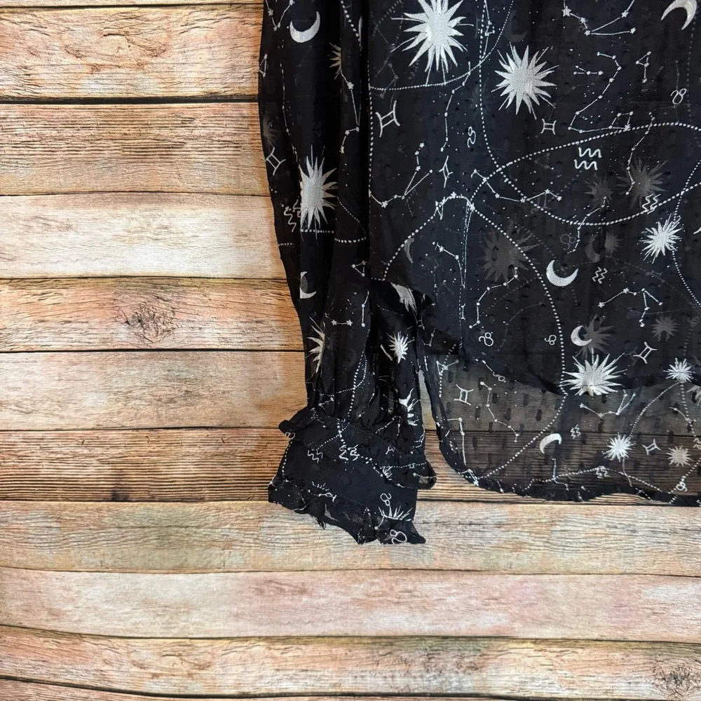 Anthropologie Celestial Star Constellations Space Puff Sleeve Flowy Top XS